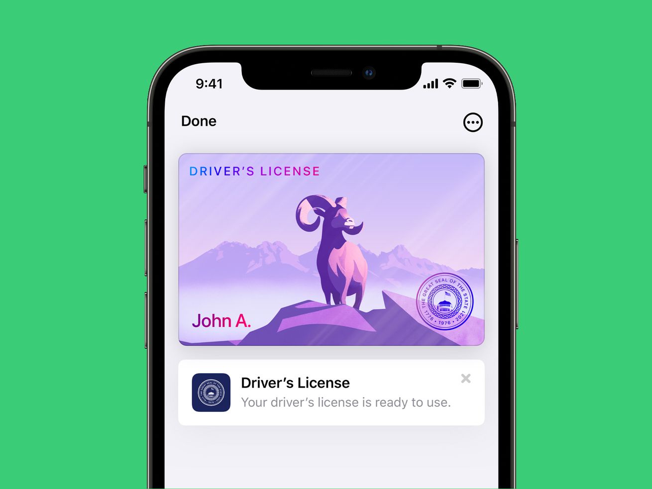 A digital driver’s license on a phone screen.