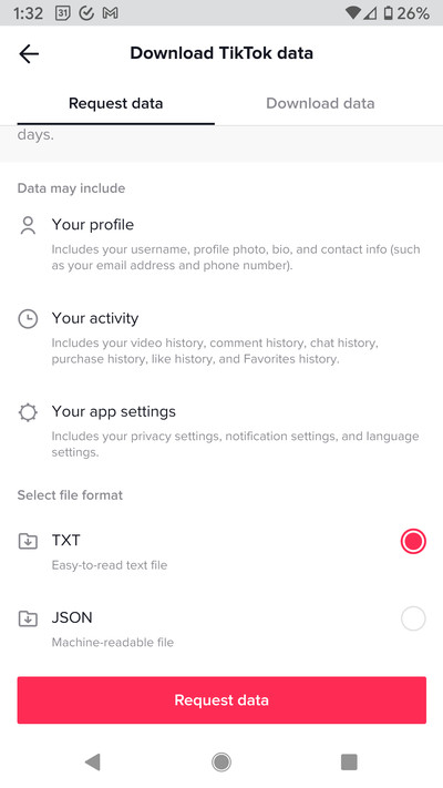 You can get your data in the TXT or JSON format.
