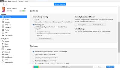 Using iTunes to change your backup from iCloud to this computer.