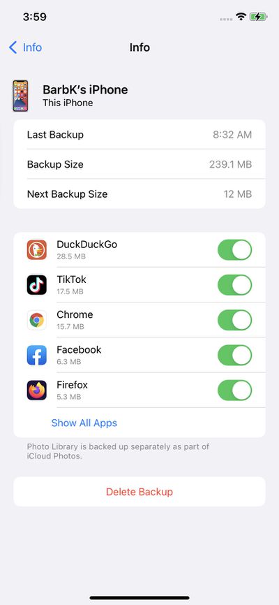 Select “iCloud” > “Manage Storage” > “Backups”