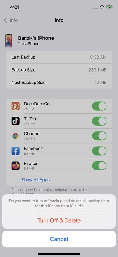 Tap on “Turn Off & Delete”